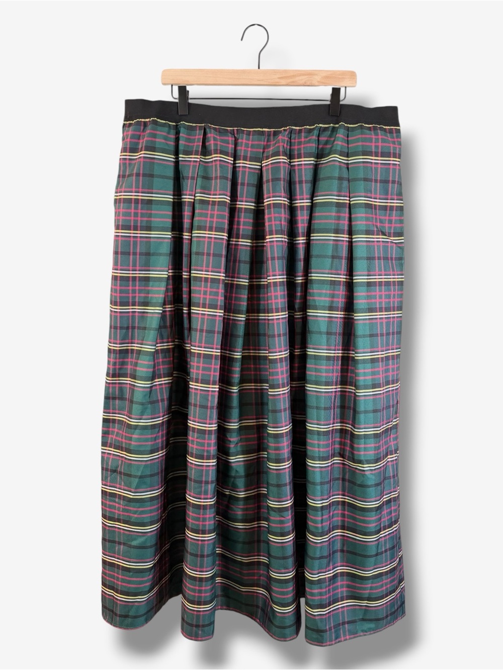 Joan Rivers 1X Tartan Plaid Taffeta Maxi Skirt Green Pink Holiday Pockets